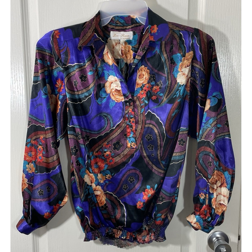 VTG Da-Rue California Blouse Top 6 Multicolor Floral Long‎ Sleeve Pullover USA